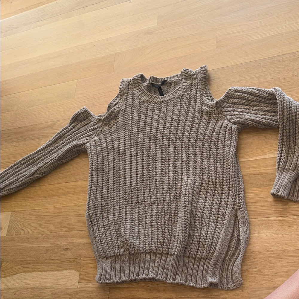 BCBG Off-the-Shoulder Knit Sweater - Taupe